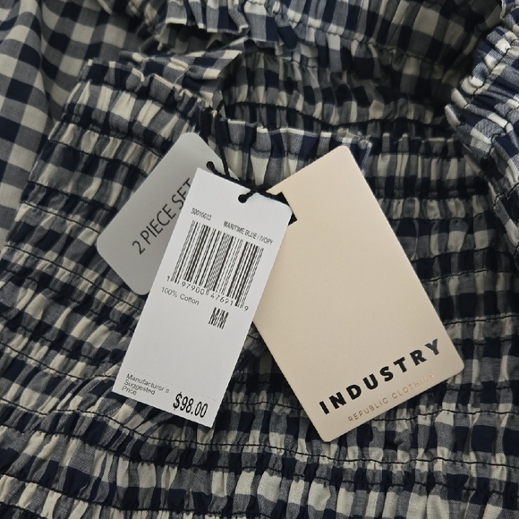 Gingham Crop Top And Maxi Skirt Set Navy and White M - Picture 6 of 6